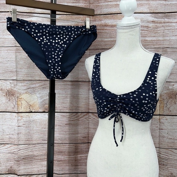 Roxy Blue and White Bikini Set with Polka Dot Design - Picture 1 of 14